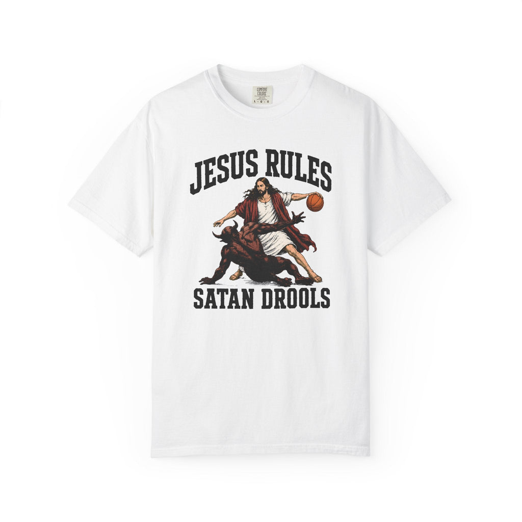 "Jesus Rules Satan Drools" Graphic Tee - Unideus