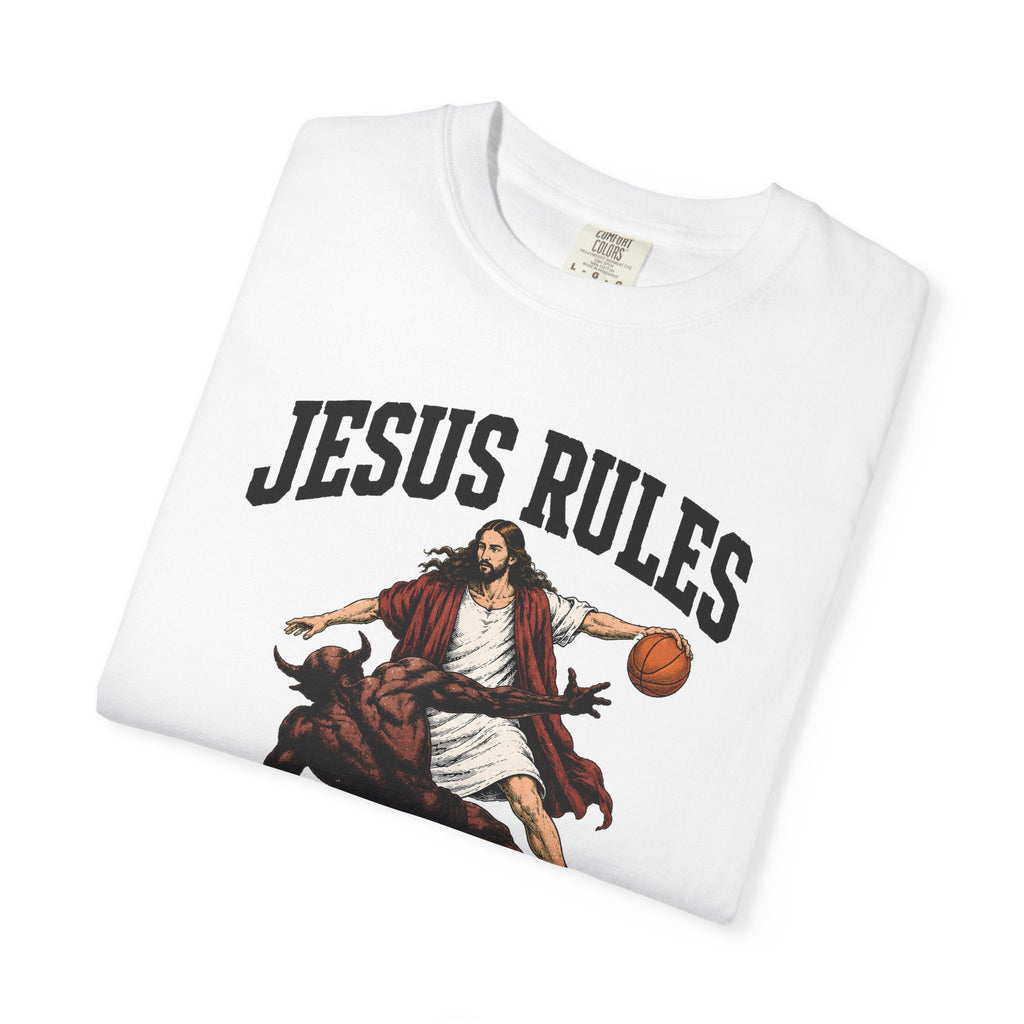 "Jesus Rules Satan Drools" Graphic Tee - Unideus